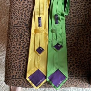 2 used Ralph Lauren silk mens ties in good condition - green and yellow